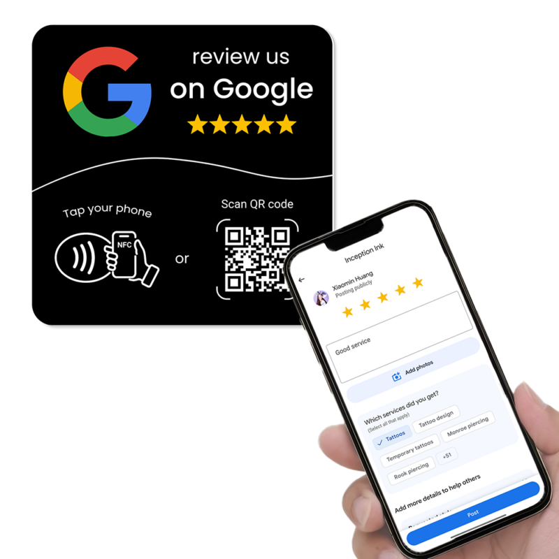 Google Review Black Plate (NFC Tap+QR Code) Adhesive - ABC RFID