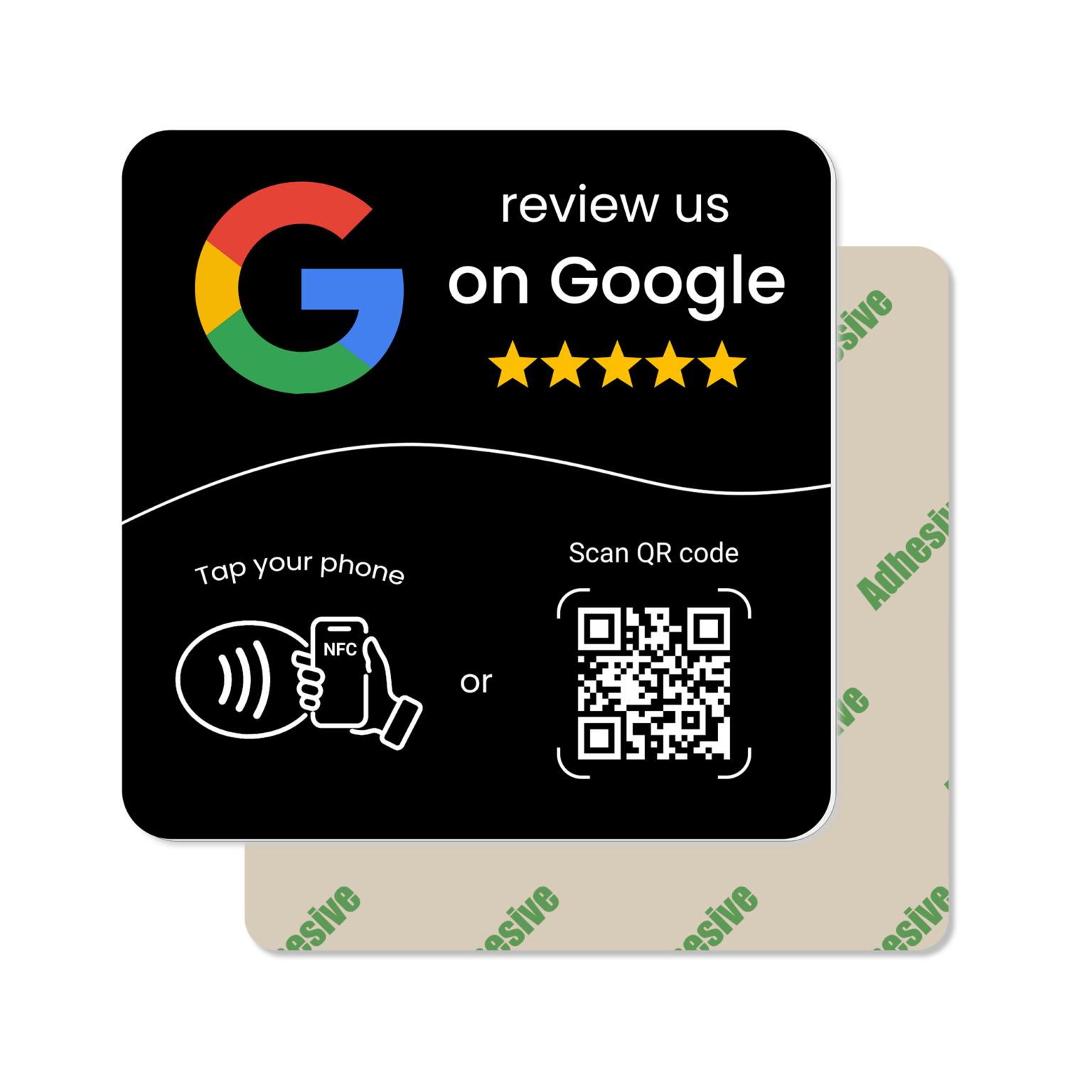 Google Review Black Plate (NFC Tap+QR Code) Adhesive - ABC RFID